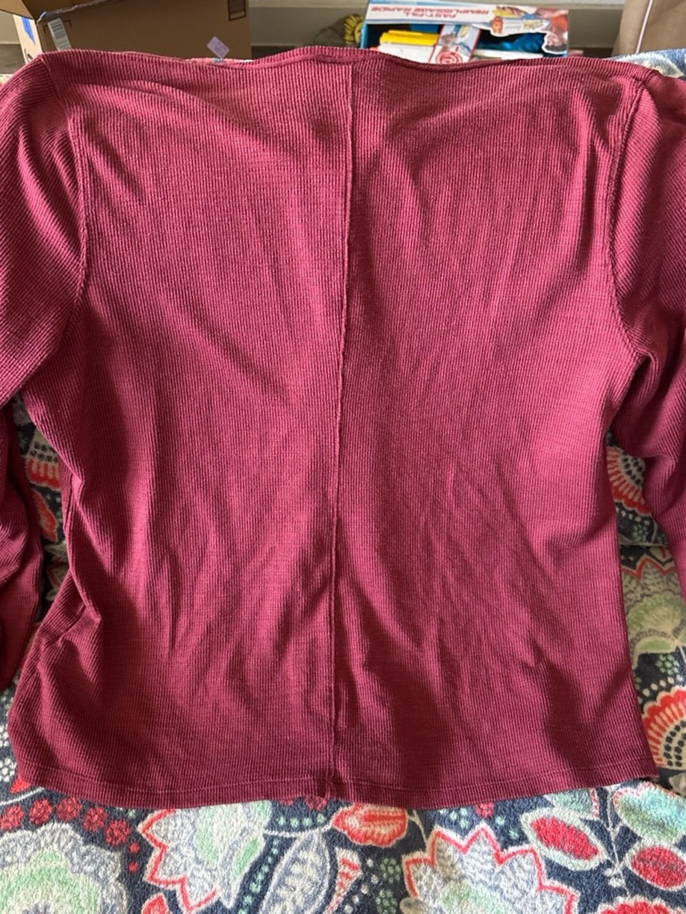Universal Thread Ribbed Henley Top in Berry - Picture 3 of 3